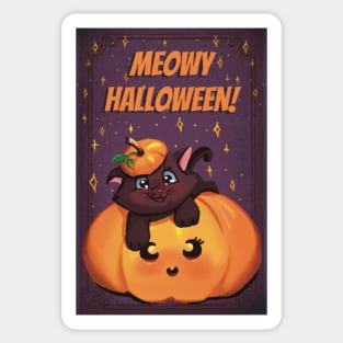 Cute little pumpkin with a kitten postcard Sticker